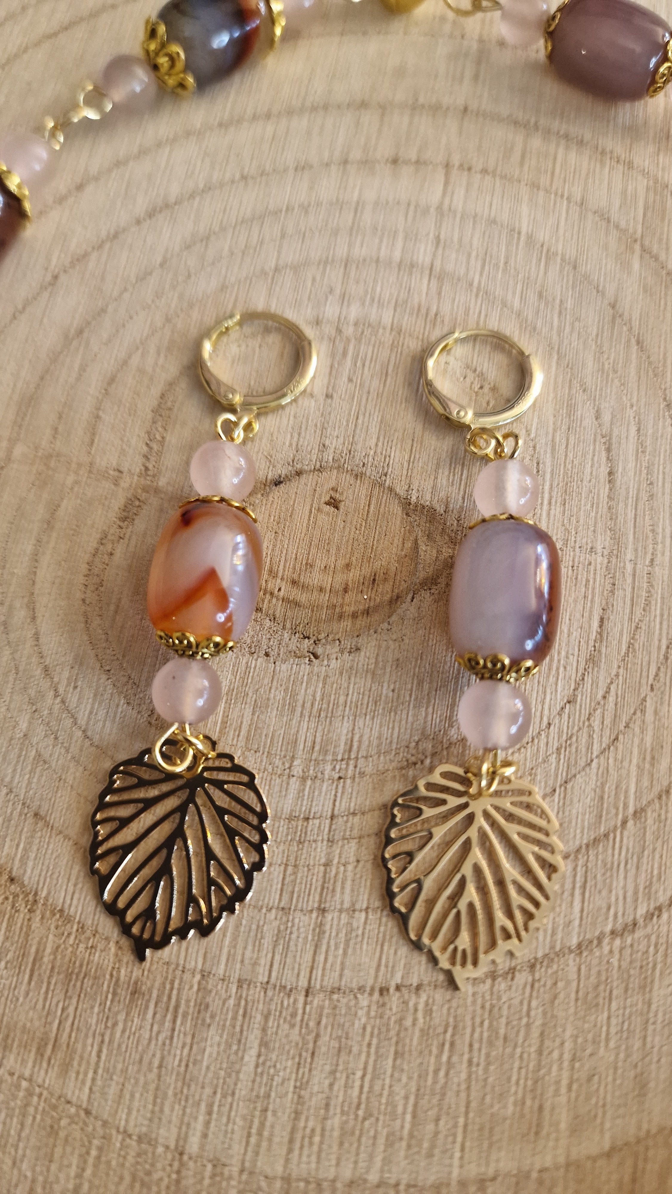 Botanik Set – Gesamtset Halskette Ohrringe Achat Rosenquarz
