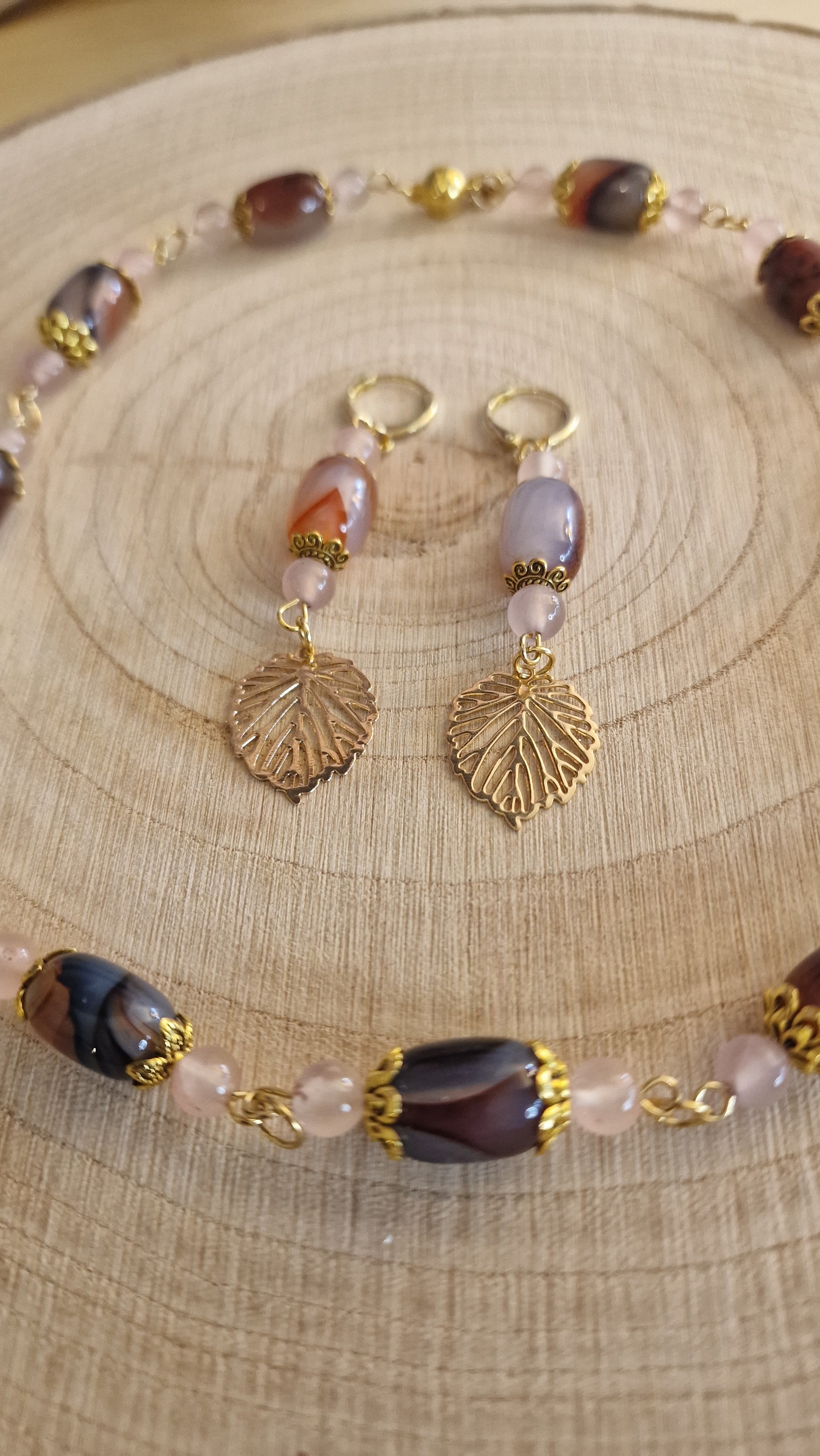 Botanik Set – Styling Halskette Achat Rosenquarz gold
