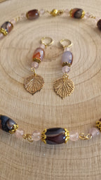 Botanik Set – Achat & Rosenquarz | Halskette & Ohrringe Gold
