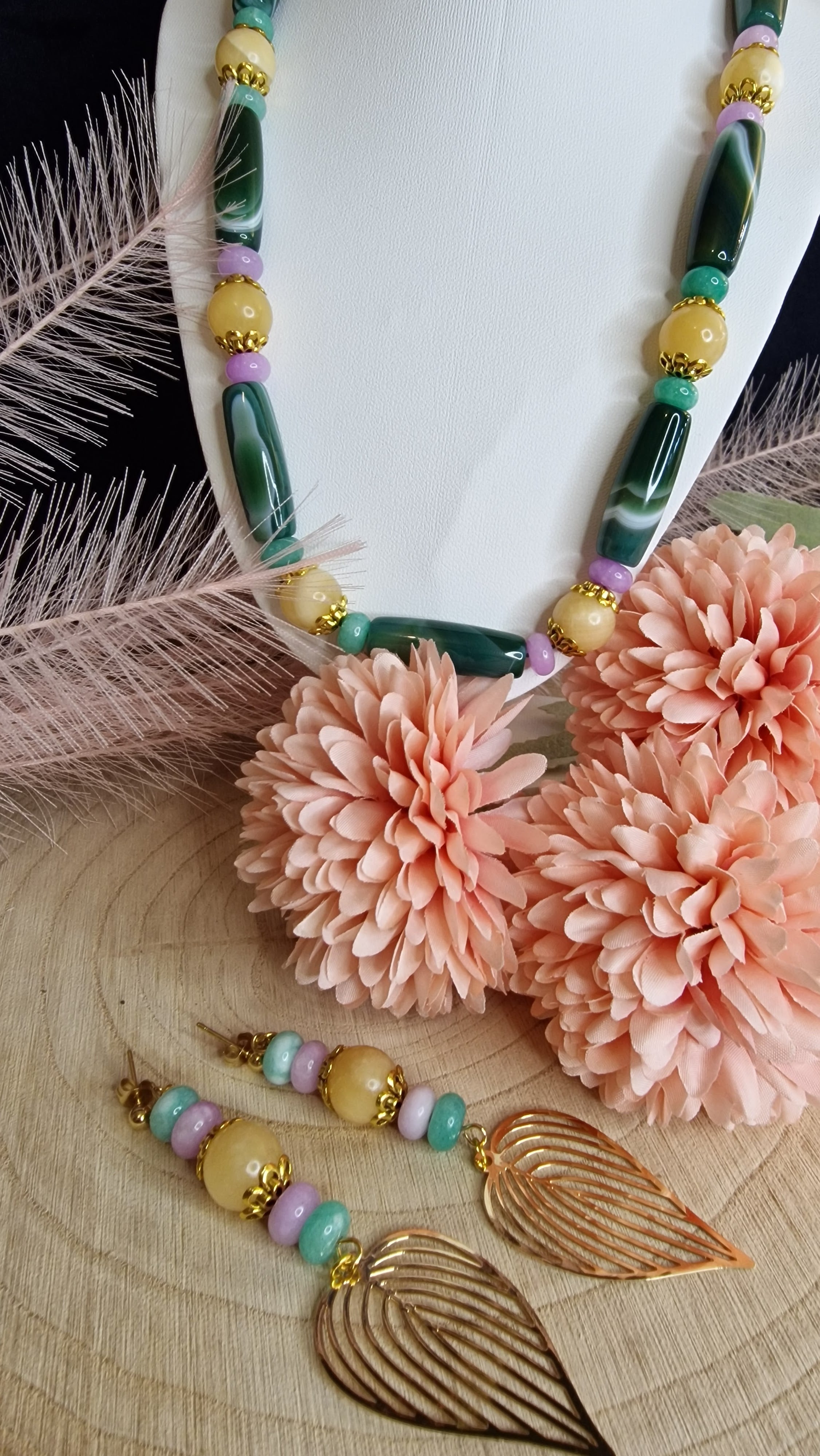 Achat & Jade Halskette – Nahaufnahme Perlen