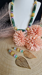 Achat & Jade Set – Ohrringe mit goldenem Blatt-Anhänger