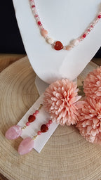 „Schmuckset Karneol-Herz & Rosenquarz – Kette und Ohrringe"