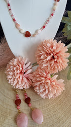„Schmuckset Karneol-Herz & Rosenquarz – Kette und Ohrringe"