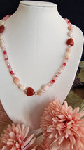 „Schmuckset Karneol-Herz & Rosenquarz – Kette und Ohrringe"