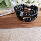 Herren Armband Mit Anker-Muster Aus Naturstein, Schwarz Gefärbt, Gewebte Kette Aus Geflochtenem Lederband