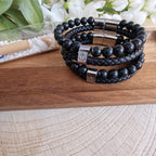 Herren Armband Mit Anker-Muster Aus Naturstein, Schwarz Gefärbt, Gewebte Kette Aus Geflochtenem Lederband