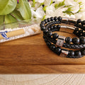 Herren Armband Mit Anker-Muster Aus Naturstein, Schwarz Gefärbt, Gewebte Kette Aus Geflochtenem Lederband