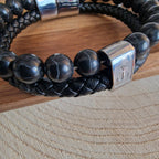 Herren Armband Mit Anker-Muster Aus Naturstein, Schwarz Gefärbt, Gewebte Kette Aus Geflochtenem Lederband