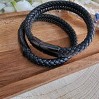 Herren Lederarmband geflochten schwarz mit Magnetverschluss