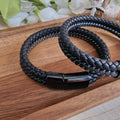  Herren Lederarmband geflochten schwarz mit Magnetverschluss