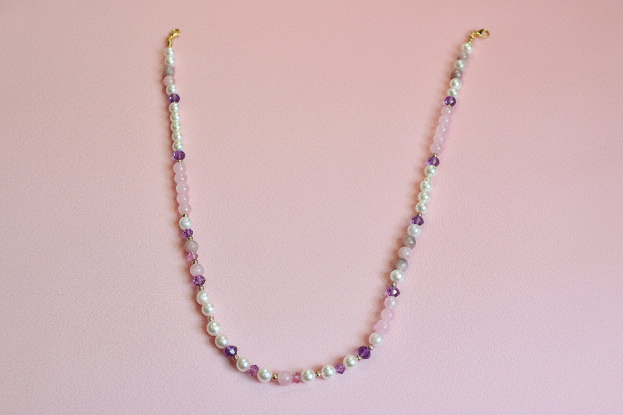 Detailansicht Perlen  Halskette Rosa Hauch 