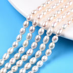 Süßwasserperlen Perlen Strang, Echte Zuchtperlen Reisform Creme Weiß 6mm, Elfenbein Barockperlen Natur, Hochzeits Schmuckzubehör DIY