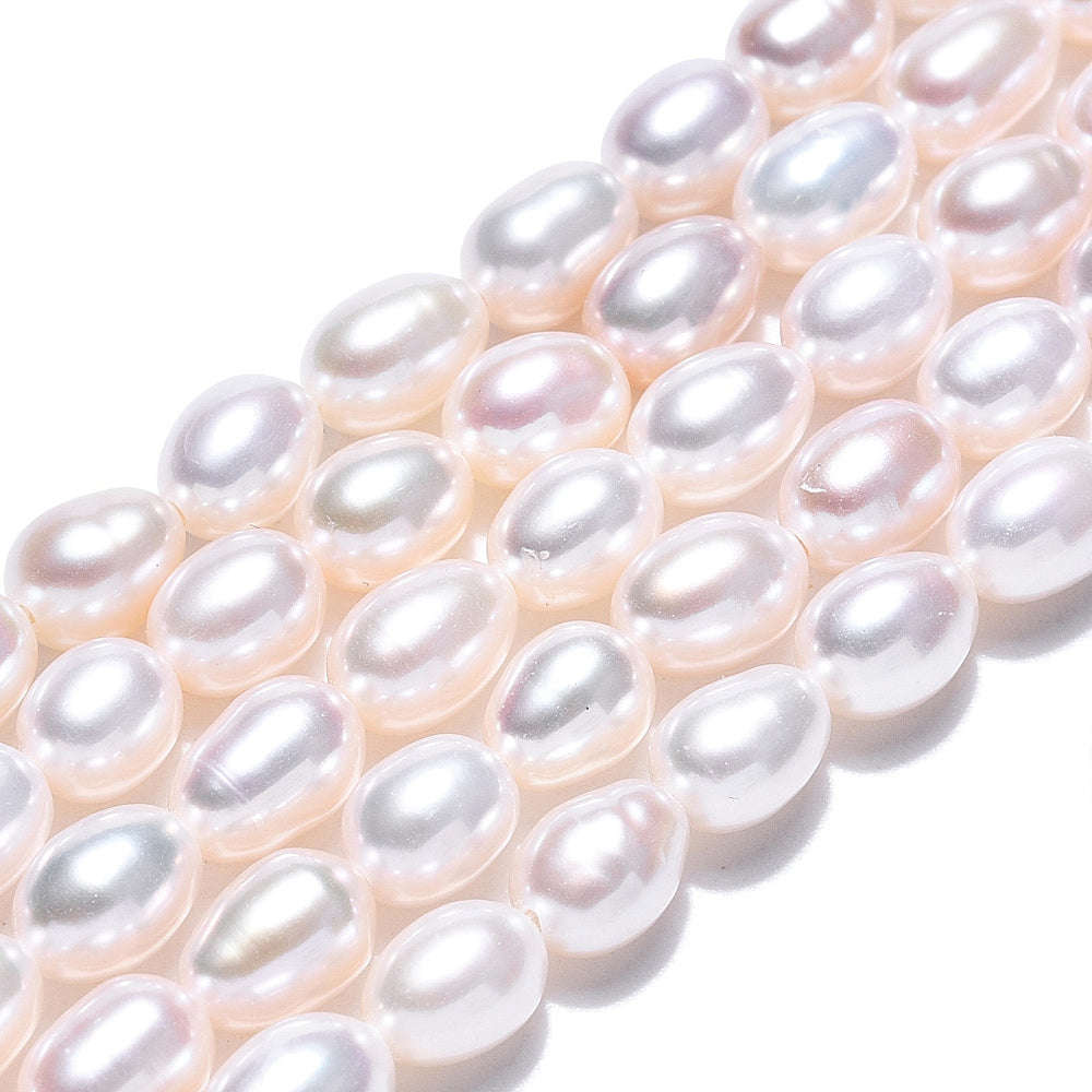 Süßwasserperlen Perlen Strang, Echte Zuchtperlen Reisform Creme Weiß 6mm, Elfenbein Barockperlen Natur, Hochzeits Schmuckzubehör DIY