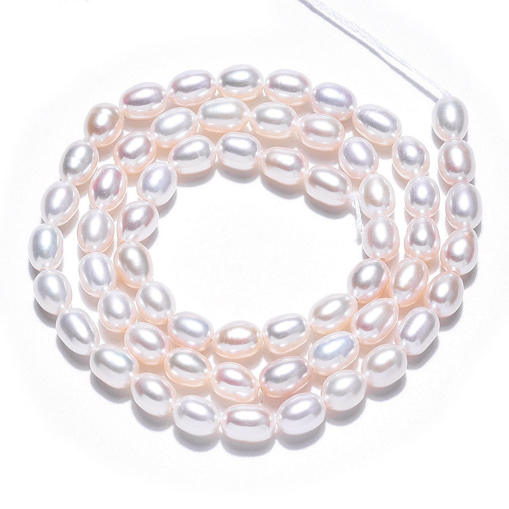 Süßwasserperlen Perlen Strang, Echte Zuchtperlen Reisform Creme Weiß 6mm, Elfenbein Barockperlen Natur, Hochzeits Schmuckzubehör DIY
