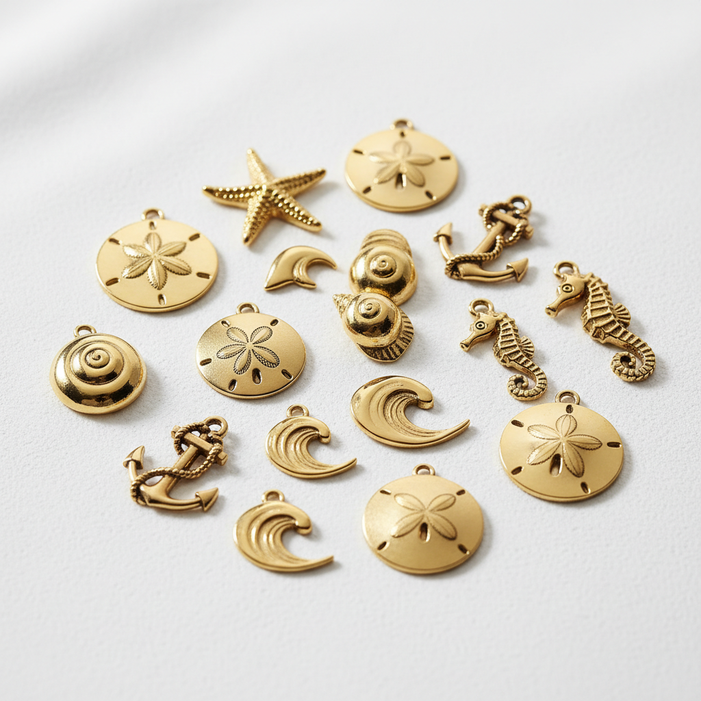Goldfarbige maritime Charms - Anhänger-Set für DIY-Schmuck